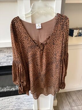 By Together Brown and Black Leopard-Print Peasant Blouse